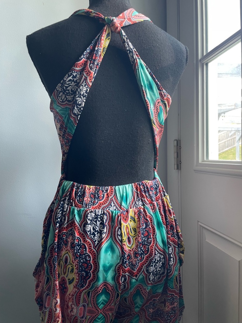 NWT Vintage Teal & Coral Paisley Halter Romper - Picture 4 of 6